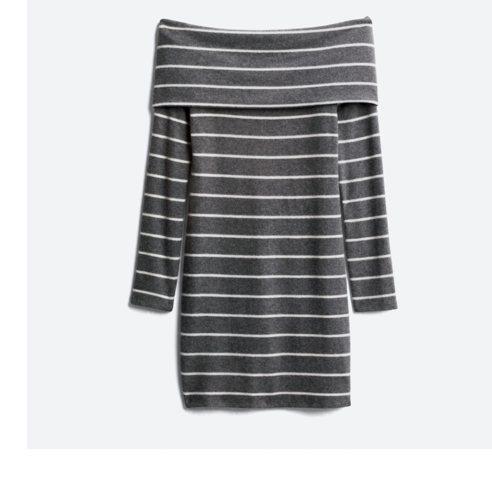 Gray & white striped off shoulder dress szL